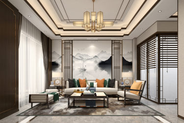 300平别墅雅致新中客厅