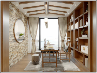 150平3室雅致新中书房