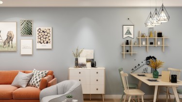 86平3室原木风客厅