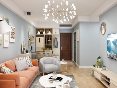 86平3室原木风客厅