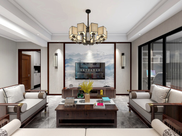 121平3室雅致新中客厅