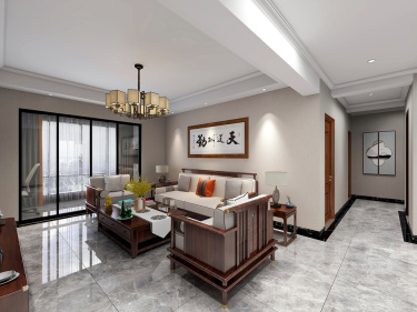 121平3室雅致新中客厅