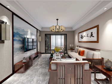 121平3室雅致新中客厅