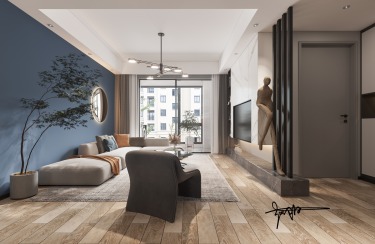 110平3室现代简约客厅