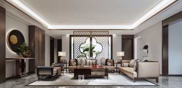 350平别墅雅致新中客厅
