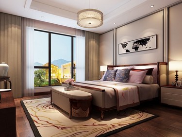 200平别墅雅致新中卧室