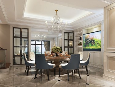 400平别墅原木风餐厅