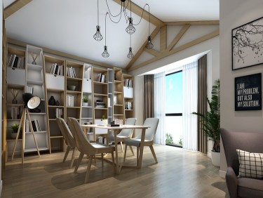 350平别墅原木风餐厅