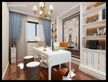 160平3室原木风书房