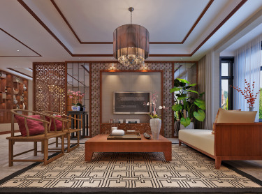 130平3室雅致新中客厅