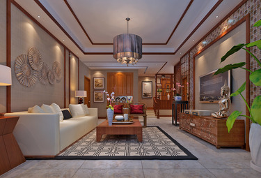 130平3室雅致新中客厅