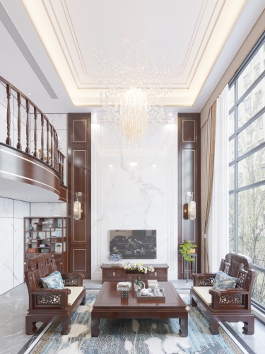 332平别墅雅致新中客厅