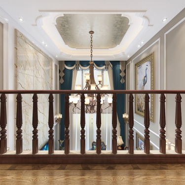 160平跃层/复式原木风走廊