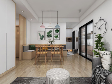 100平2室原木风餐厅