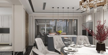 350平别墅原木风餐厅