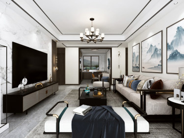 134平3室雅致新中客厅