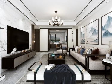 134平外滩玺园新中式风格-新中式的“静”与“净”