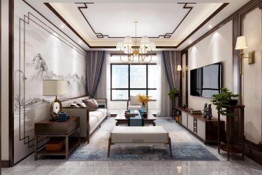 126平3室雅致新中客厅