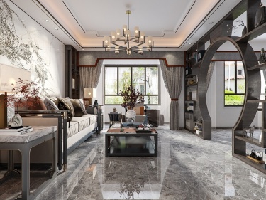 180平大公馆二期新中式风格-莫兰迪色系撞上中国美