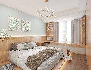 120平原木风卧室