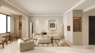 129平奶油风客厅