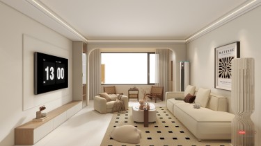 129平奶油风客厅