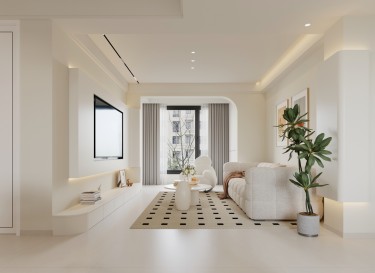 90平奶油风客厅